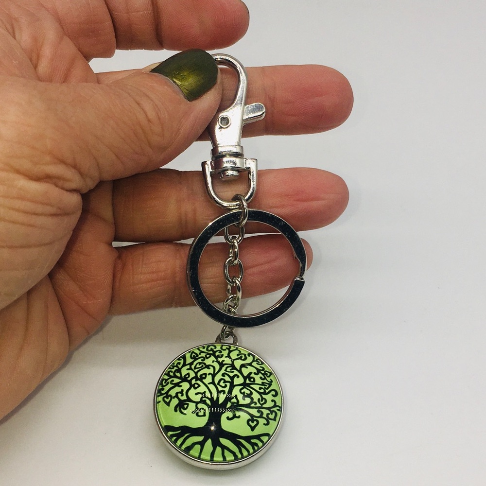 Artistic Green Tree Silver Keychain Key Chain Lobster Claw Fob